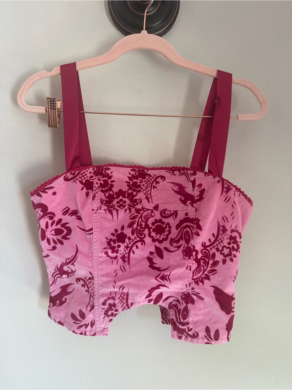 Urban Outfitters Pink Floral Corduroy Corset Top Scallop Trim Small‎